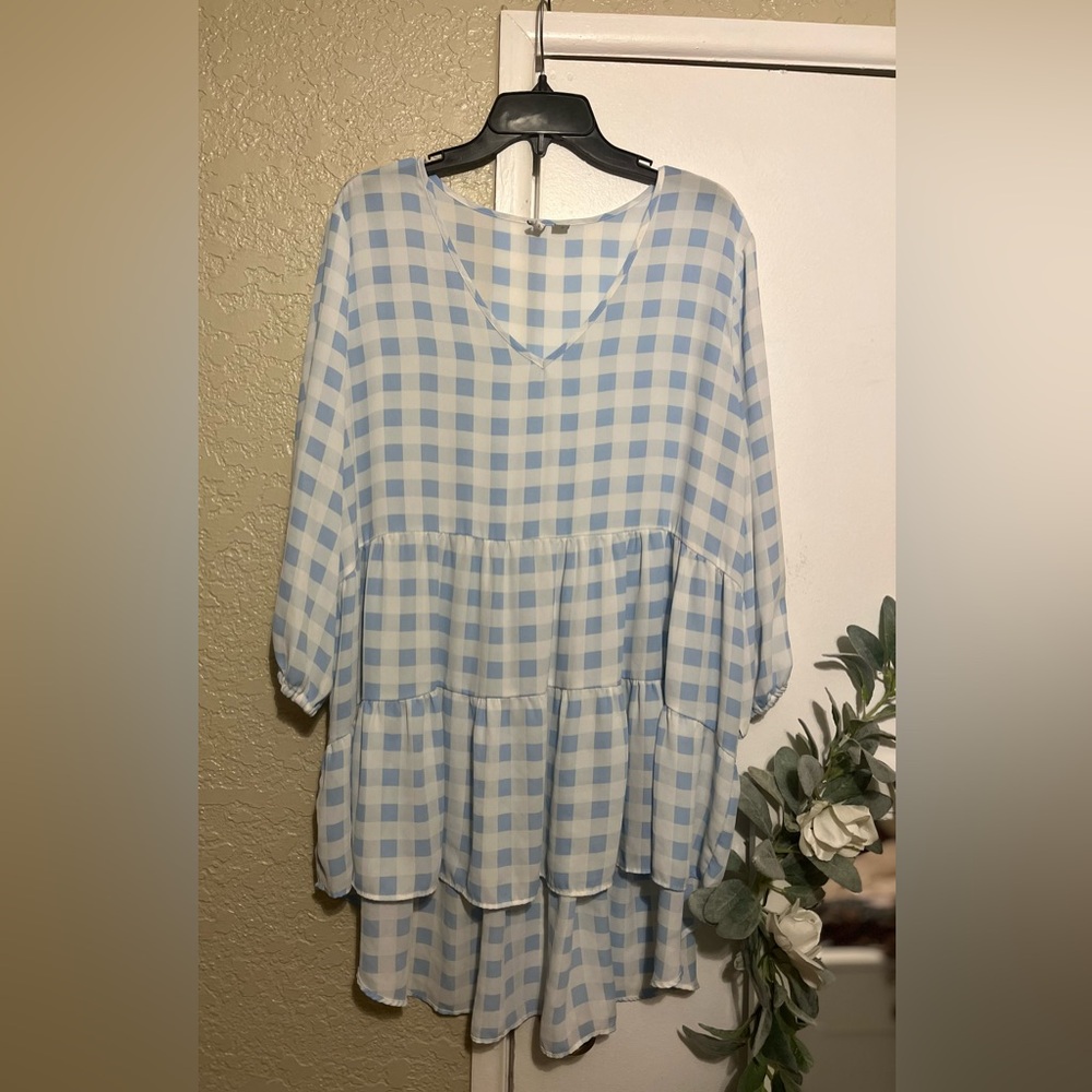 Blue and white gingham shirt